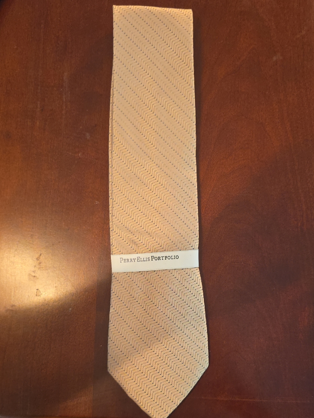 Perry Ellis Beige Herringbone Silk Tie